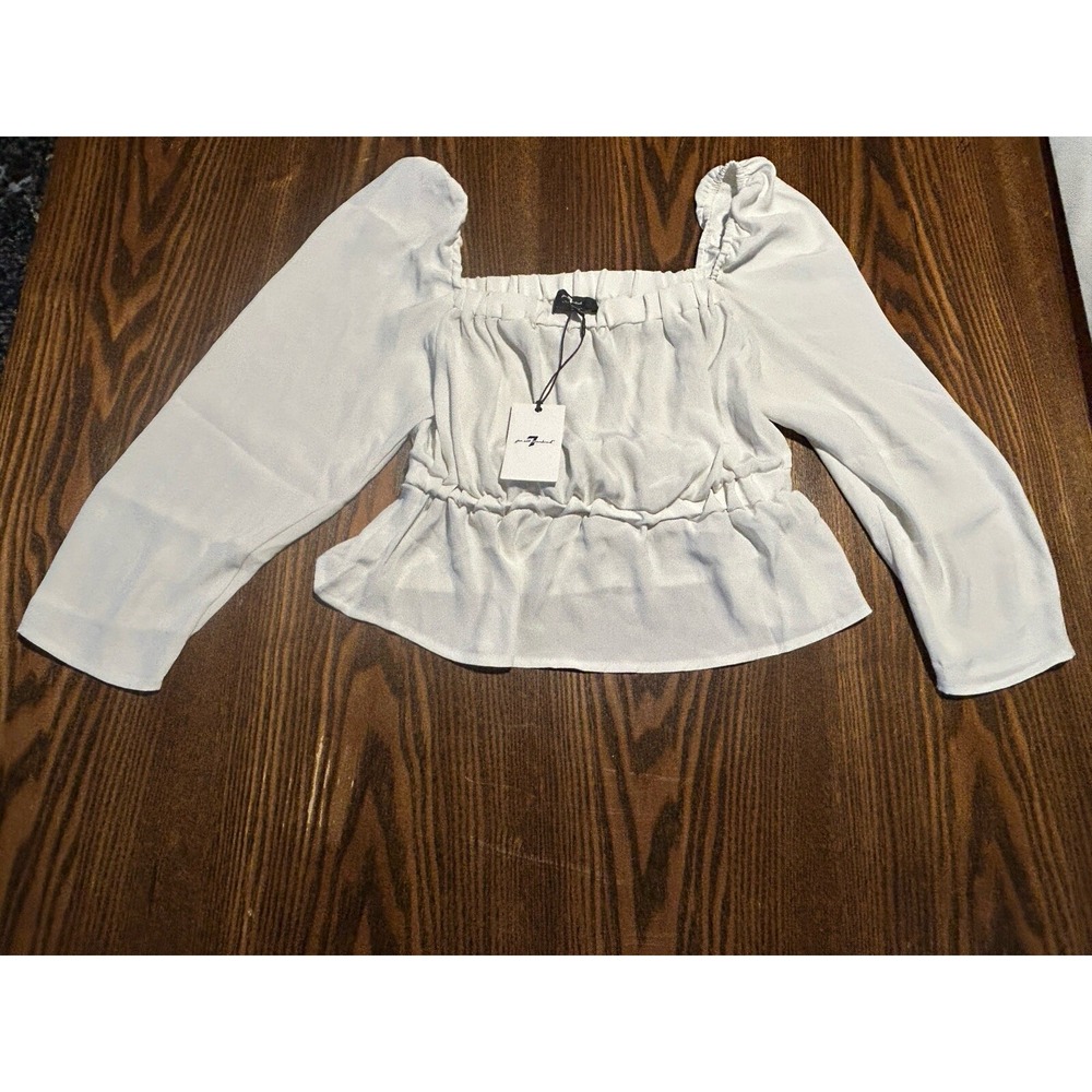 7 for All Mankind Womens XS ivory Cropped Top Puff‎ Sleeve Milkmaid Boho NWT